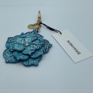 BRAHMIN 3D Magnolia Leather Keychain Charm Arctic Blue Melbourne New With Tags